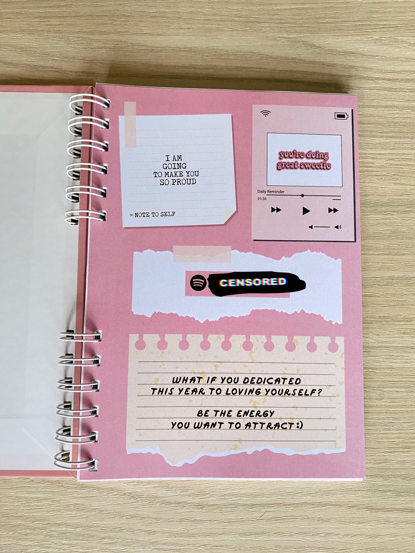 The notebook in pink